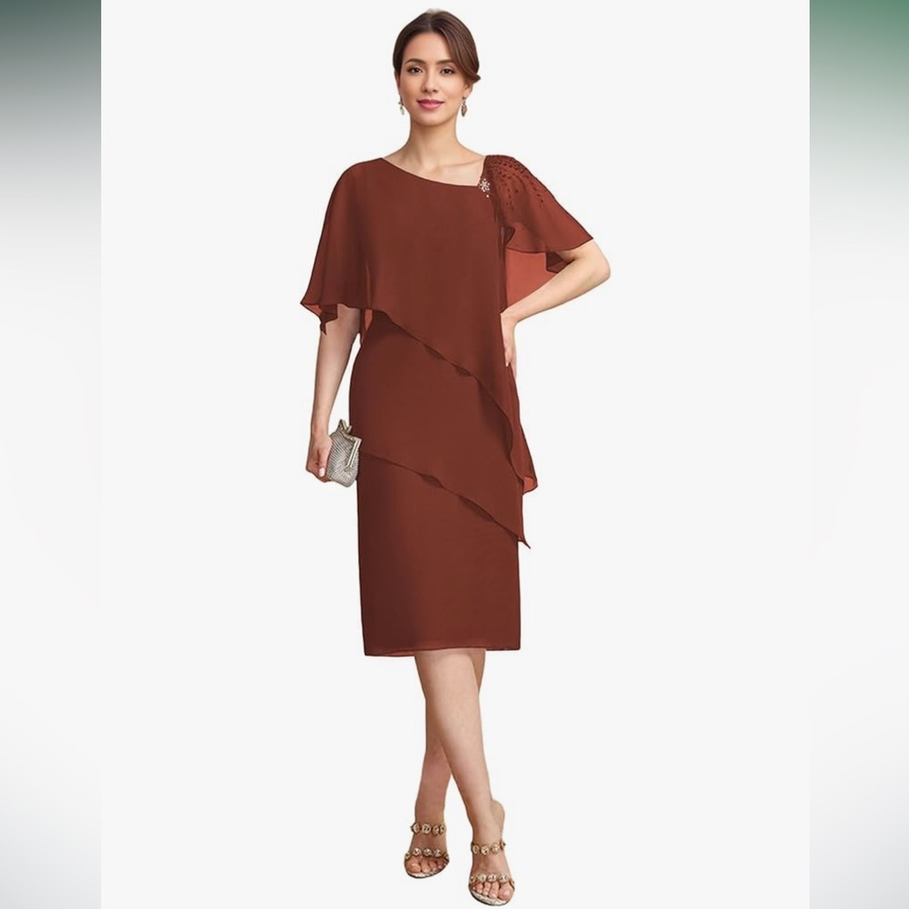 Elegant Rust Mother of the Bride Layered Dress